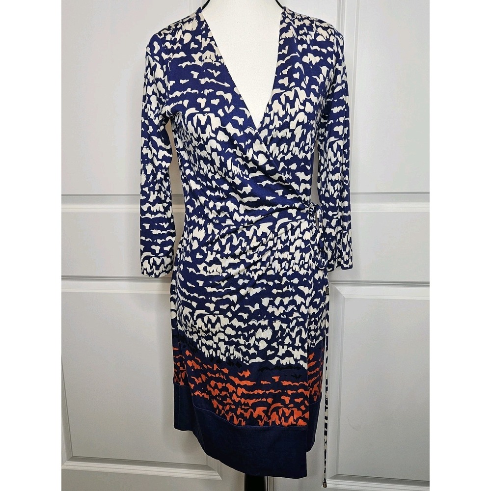 Diane Von Furstenberg Silk Jersey Wrap Dress Size 4 Longsleeve Chic